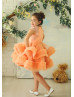 Salmon Ruffle Tulle Lace Appliques Flower Girl Dress